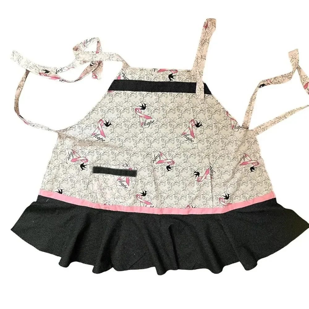 Chic Pink and Black Kitchen Apron Cancer Awareness